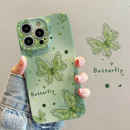 Apple 15 Pro Film Case Gradient Green Butterfly iPhone 11/13 Full Cover PC