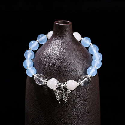 Pink blue chalcedony creative bracelet butterfly pendant