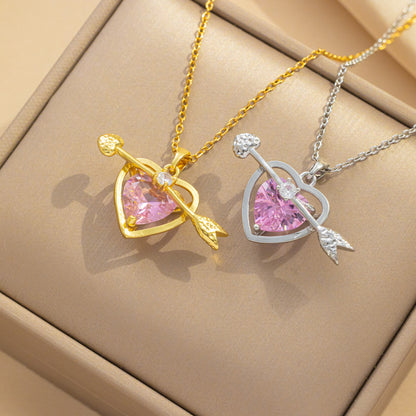 Heart-shaped Pink Zircon Necklace, Elegant Gift for Friend