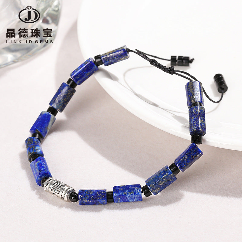 Natural lapis lazuli round tube bead braided bracelet