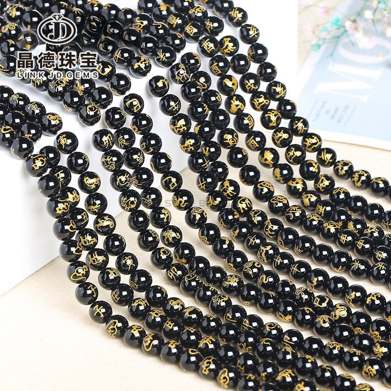 Zodiac loose beads, black agate bronzing zodiac round beads