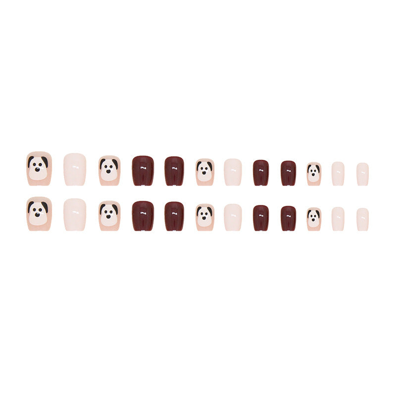 Cute Dog Autumn Winter Wine Red Short Tapered Nails