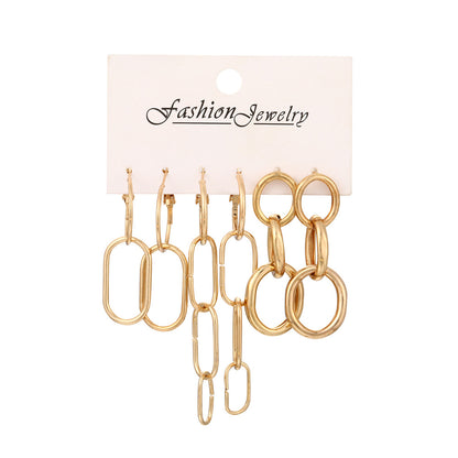 Gold chain earrings 3-piece set