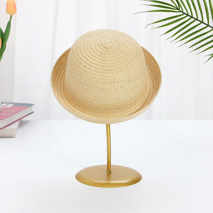 Sombrero de paja para niños resistente al viento con ala acampanada y elegante protección solar 