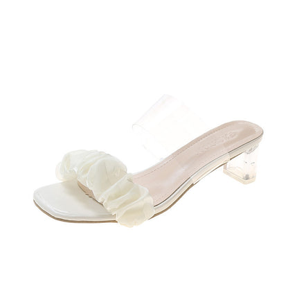 Transparent thick heel slippers women