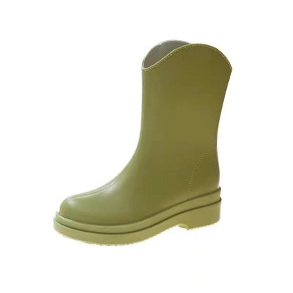 Rain shoes women wear medium tube water shoes with cotton lint