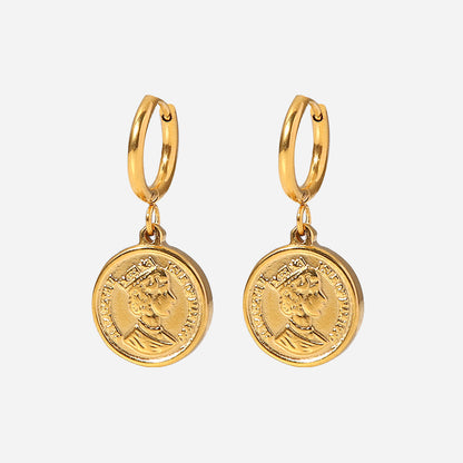 Queen's Head Coin Drop Earrings