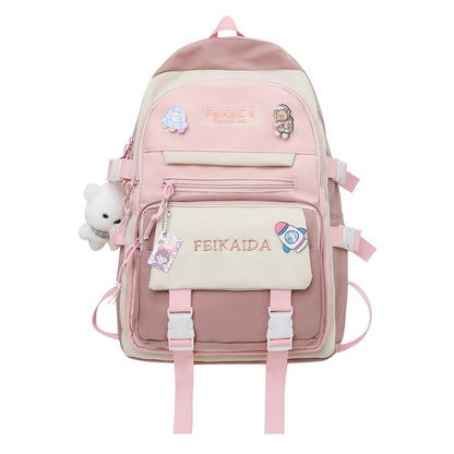 Contrast color schoolbag, casual letter backpack