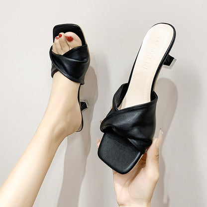 Cross-Heeled High-Heeled Slippers