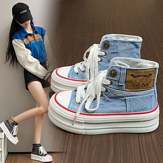 Women's denim high top canvas shoes