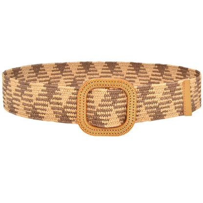 Woven Wooden Buckle Women's Waist Seal