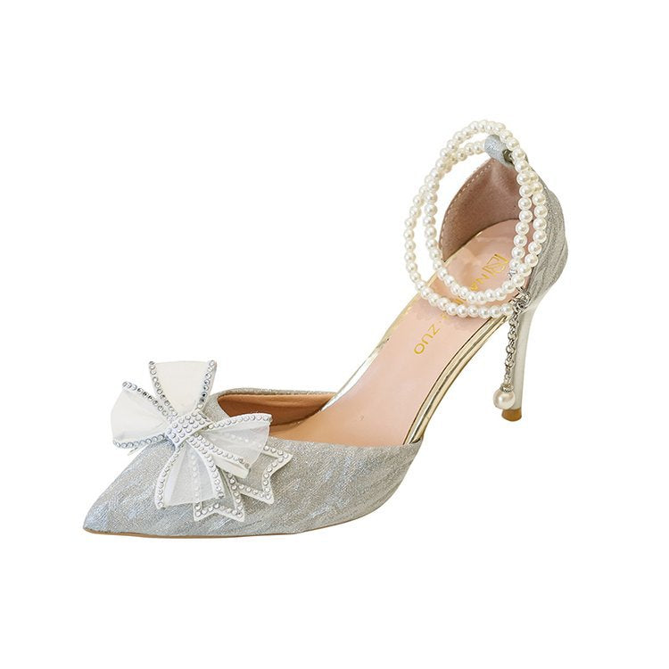 Crystal Silver Bow Heels