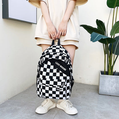 checkerboard backpack schoolbag letter fashion