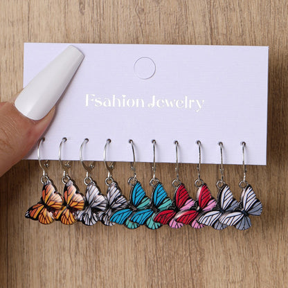 Oil Color Butterfly Earrings Set 5 Pieces