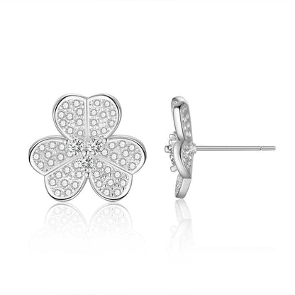 Copper inlaid 5A zircon lucky clover stud earrings