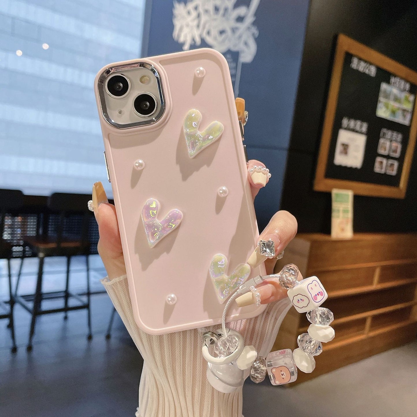 Apple 15 Pro Metal Frame Pearl Heart iPhone 7P/XR Solid Color Case