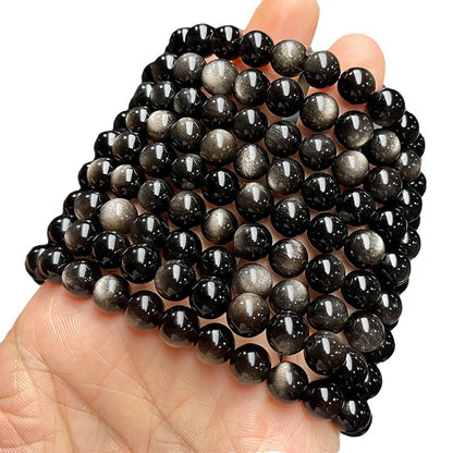 Pulsera de obsidiana natural de plata 7A 