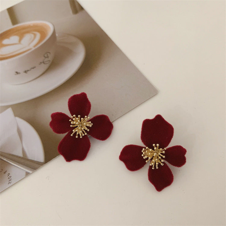 Premium burgundy flower stud earrings