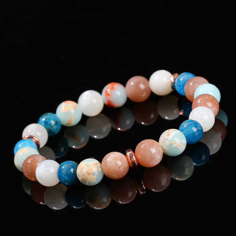 Natural moonstone apatite snakeskin stone mixed string round bead bracelet