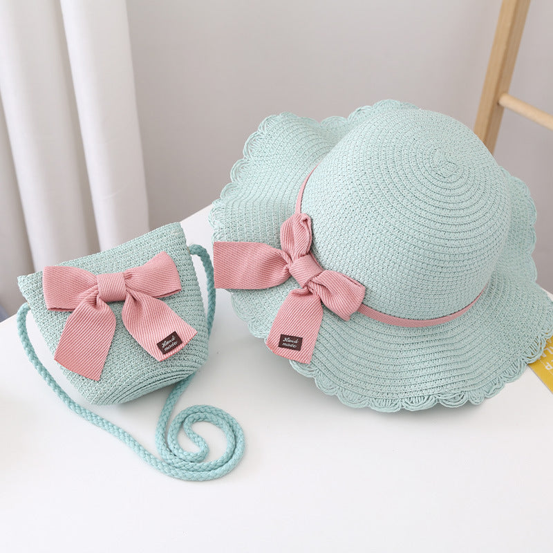 Summer Kids Sun Hat Baby Straw Bag Set Girls' Cute Wide Brim Sun