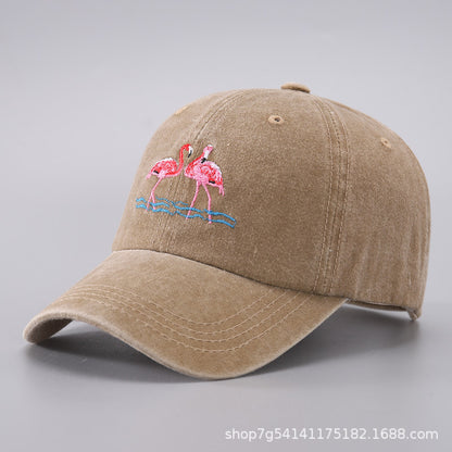 Flamingo Embroidery Denim Cap