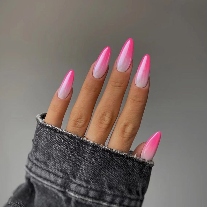 Barbie Pink Gradient Almond Fake Nails