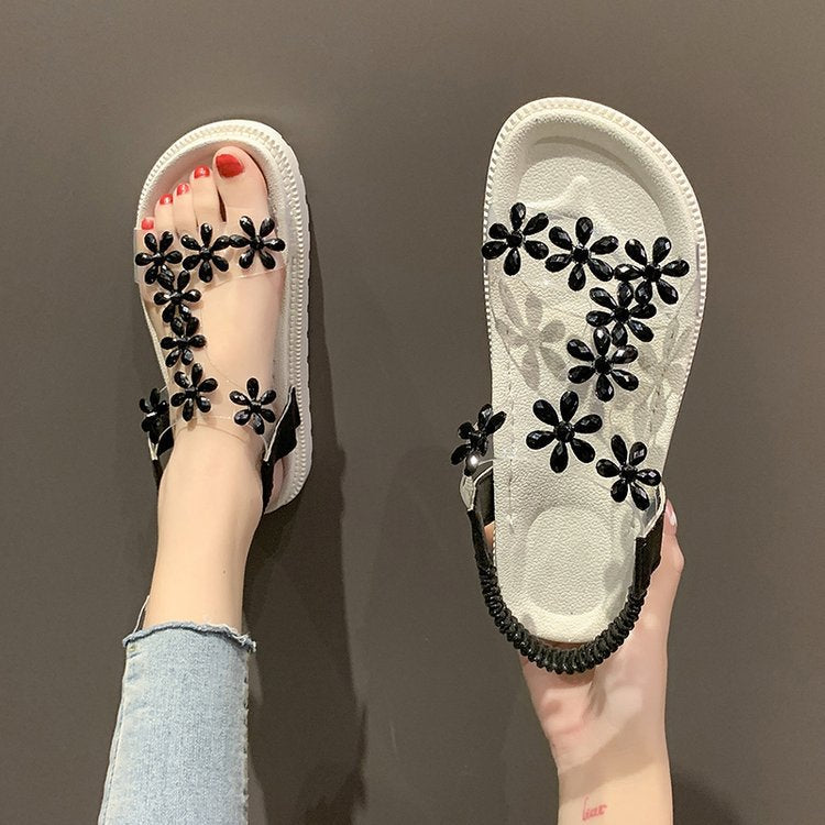 Rhinestone flower sandals