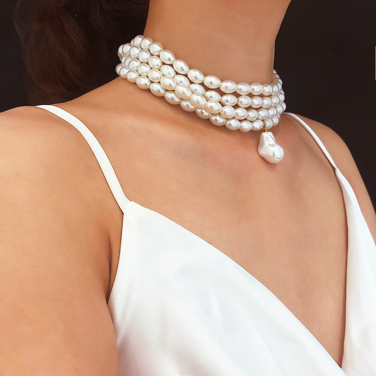 Multi-layer special-shaped pearl rice bead necklace