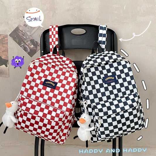 New plaid student schoolbag backpack