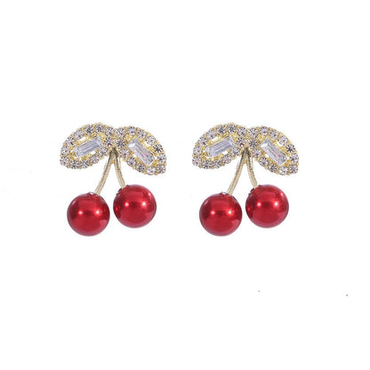 Pendientes de cereza con diamantes a la moda 