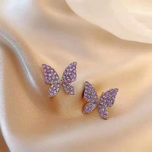 Temperament purple butterfly stud earrings