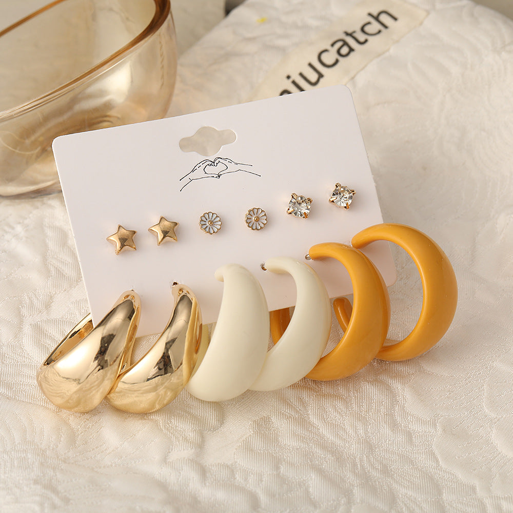 Simple Acrylic C-Shaped Earrings Set of 6 Pairs