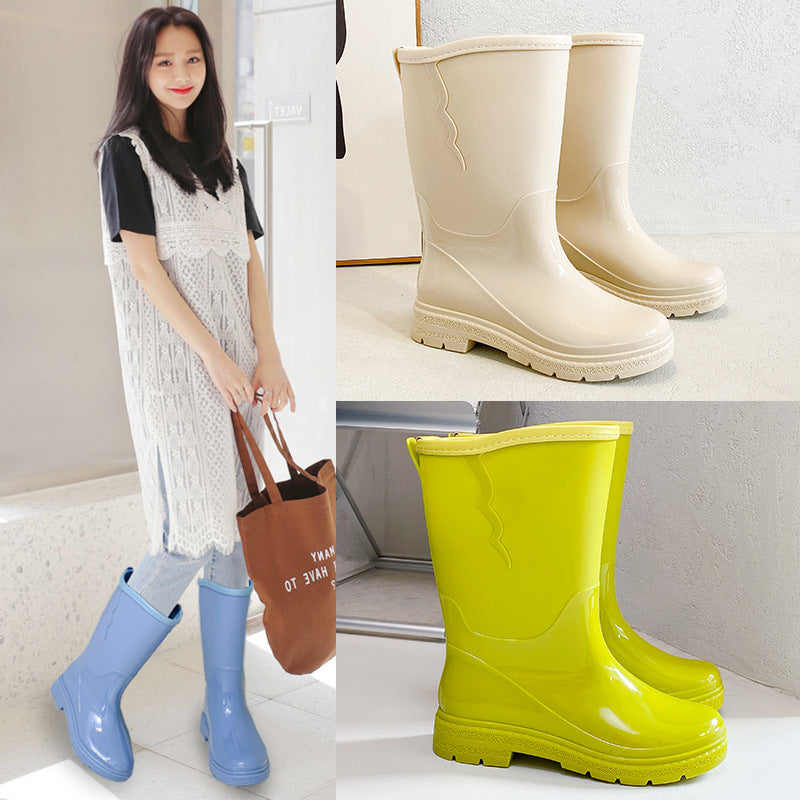 Waterproof rain boots solid color