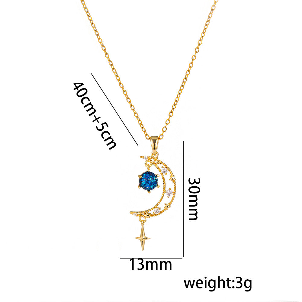 Luxury Moon Tassel Star Necklace - Glamorous Full Diamond Collarbone Chain