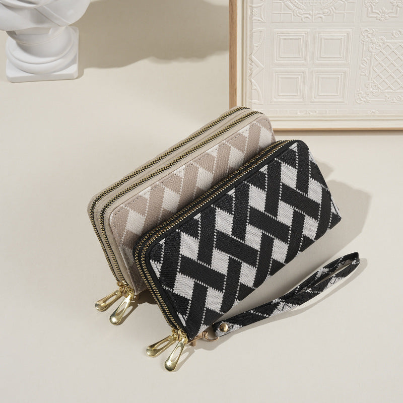 Fashion Striped Double Zipper Mobile Phone Bag Wallet