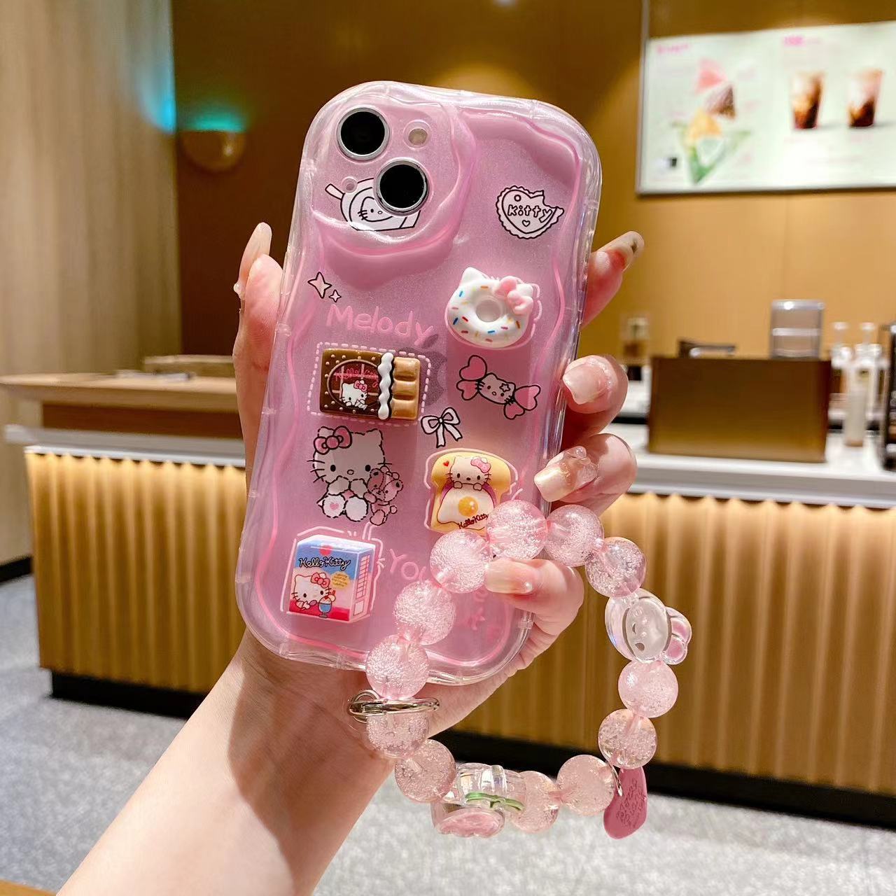 3D Wavy Doll Case iPhone15 Pro 13 Melody Bell Pendant Cover