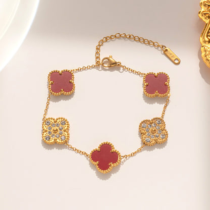 Elegant Four-Leaf Clover Bracelet, Rhinestone, Two Styles