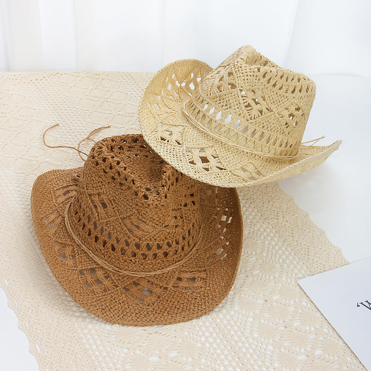 Denim Straw Wide Brim Beach Hat