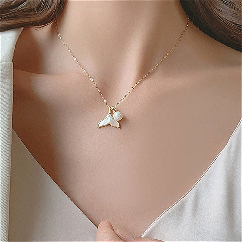 14K Gold Shell Mermaid Pearl Necklace