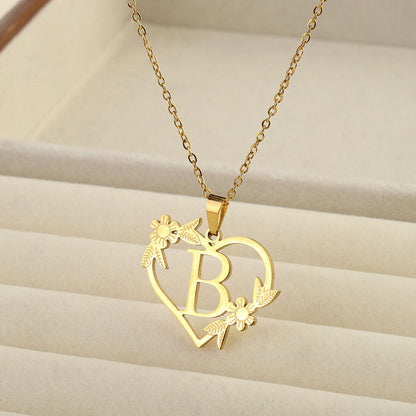 Titanium steel A-Z heart shaped English letter necklace