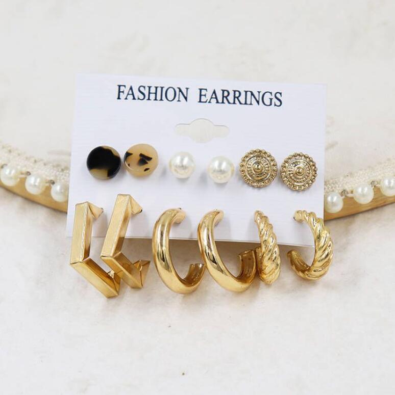 Set Alloy Metal Earrings Pearl Earrings