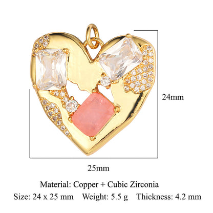 Peach heart key lock copper zircon pendant