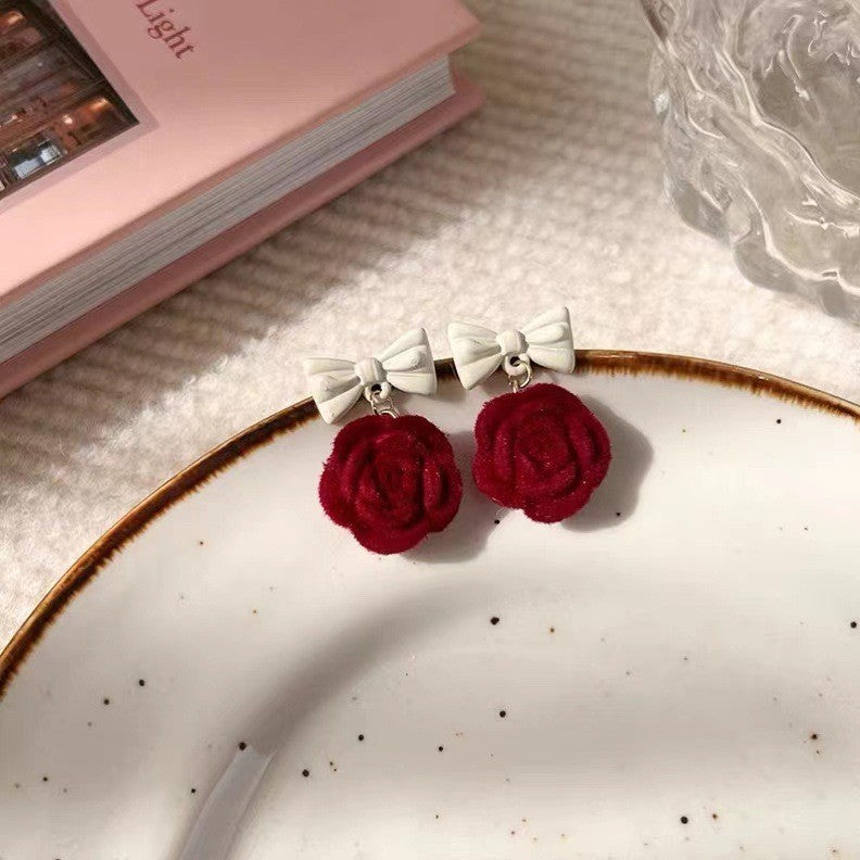 Premium burgundy flower stud earrings