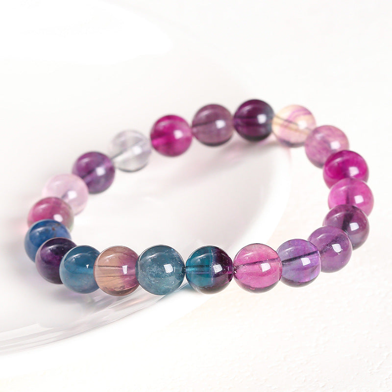 Natural light color ice transparent rainbow fluorite bracelet