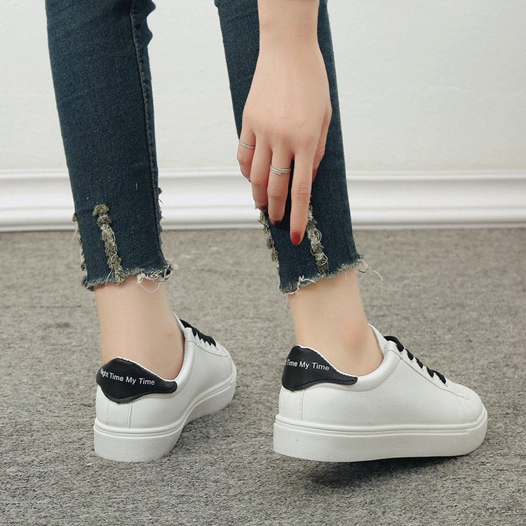 Little white shoes round head lace-up women's shoes