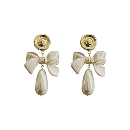 Bow Water Drop Pearl Stud Earrings