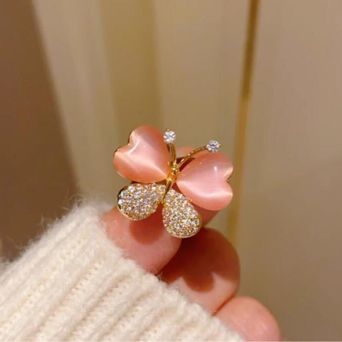 Pink opal butterfly brooch