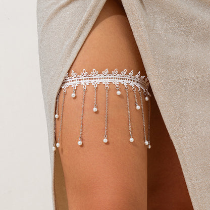 Elastic strap lace fringed leg chain