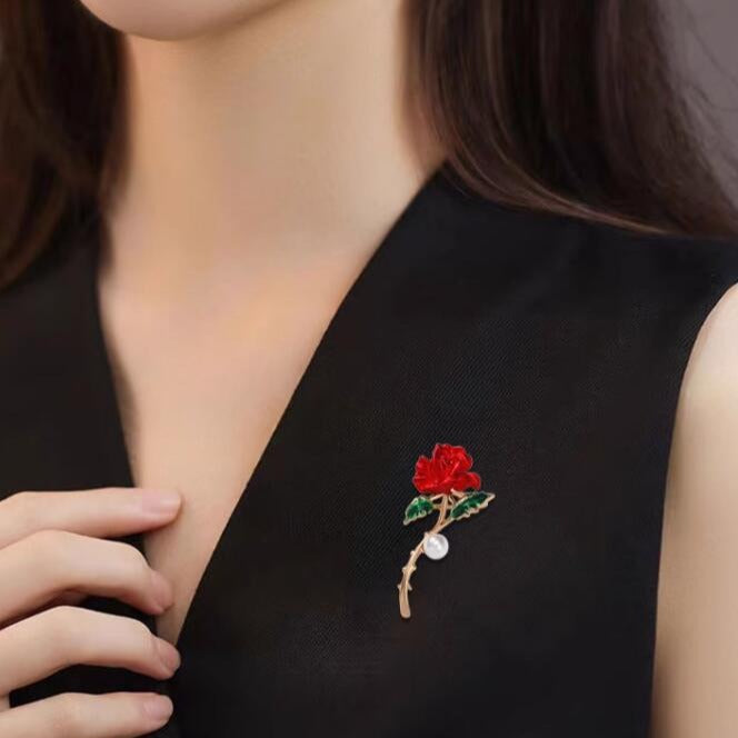 fashion Red rose brooch