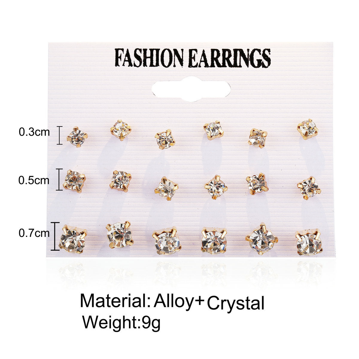 Set of 9 pairs of four-claw zircon earrings